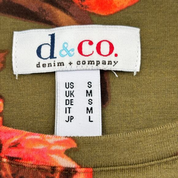 Denim & Co Tunic Size S Olive Green Floral Print Jersey Round Neck Tie Waist - Picture 3 of 9